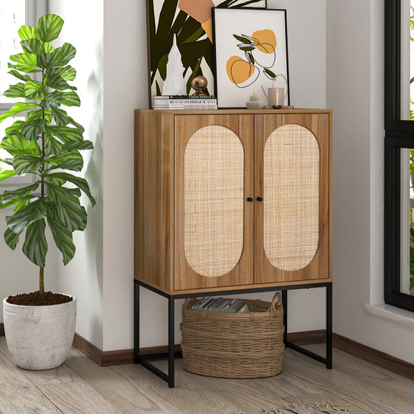 Bay Isle Home Accent Storage with 2 Rattan Doors, High Kitchen